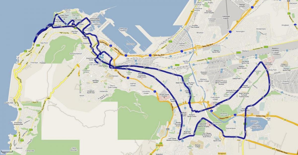 carte de la Ville du Cap marathon itinéraire 