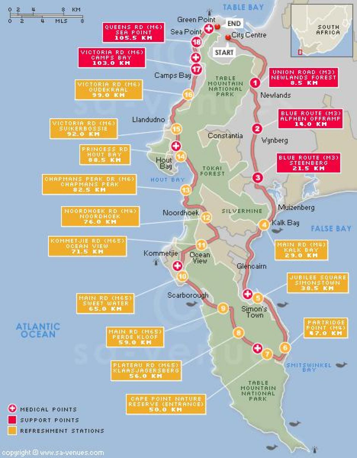 carte de cape argus itinéraire