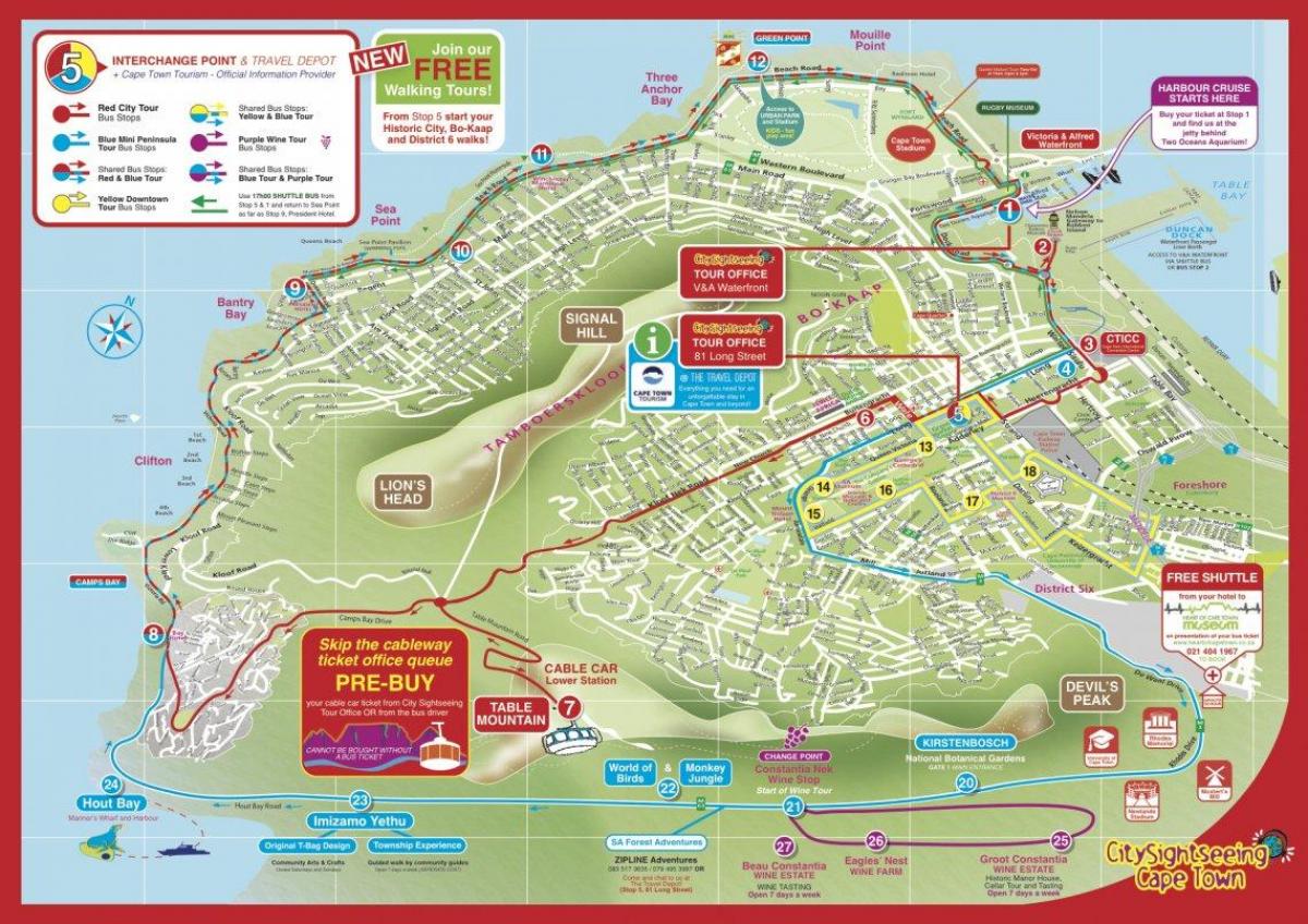 carte de la ville du Cap hop on hop-off tour en bus