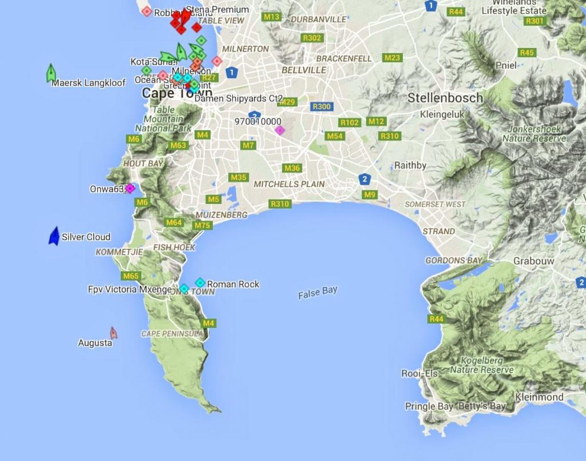 carte de la carte de fish hoek et ses environs
