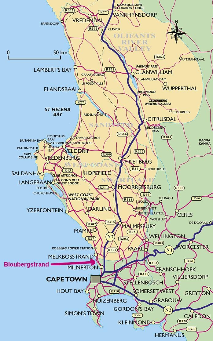 carte de la côte ouest du Cap