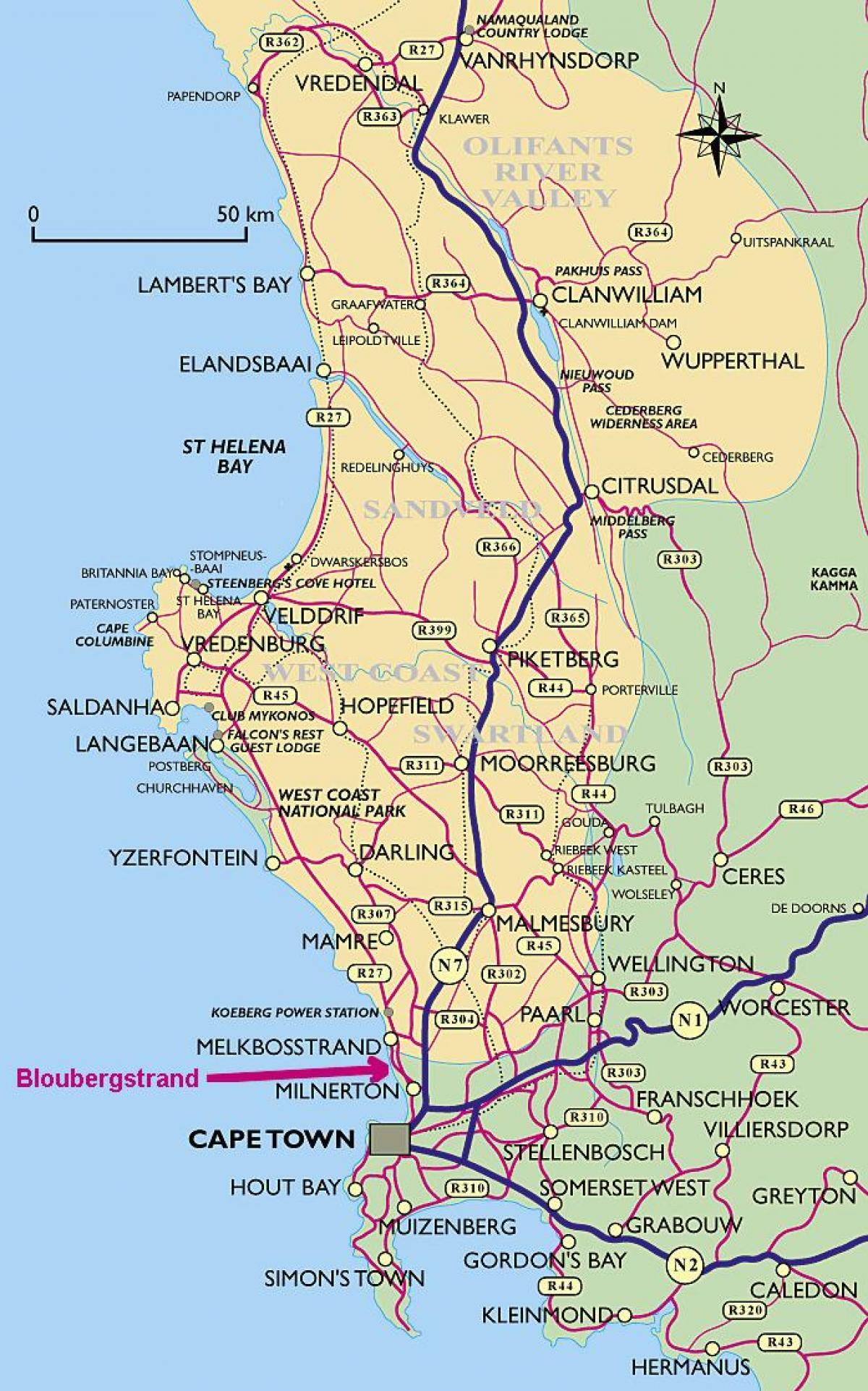carte de la côte ouest du Cap