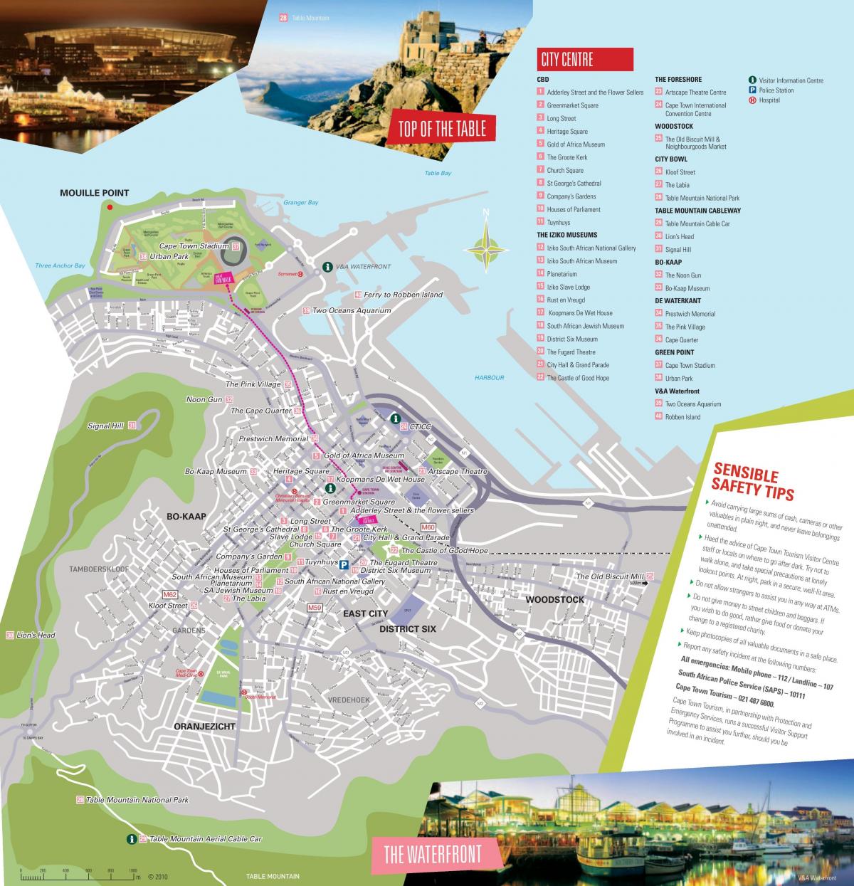 carte de la Ville du Cap montrant les attractions touristiques