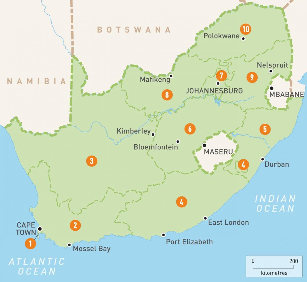 La Ville du cap en Afrique du Sud sur une carte