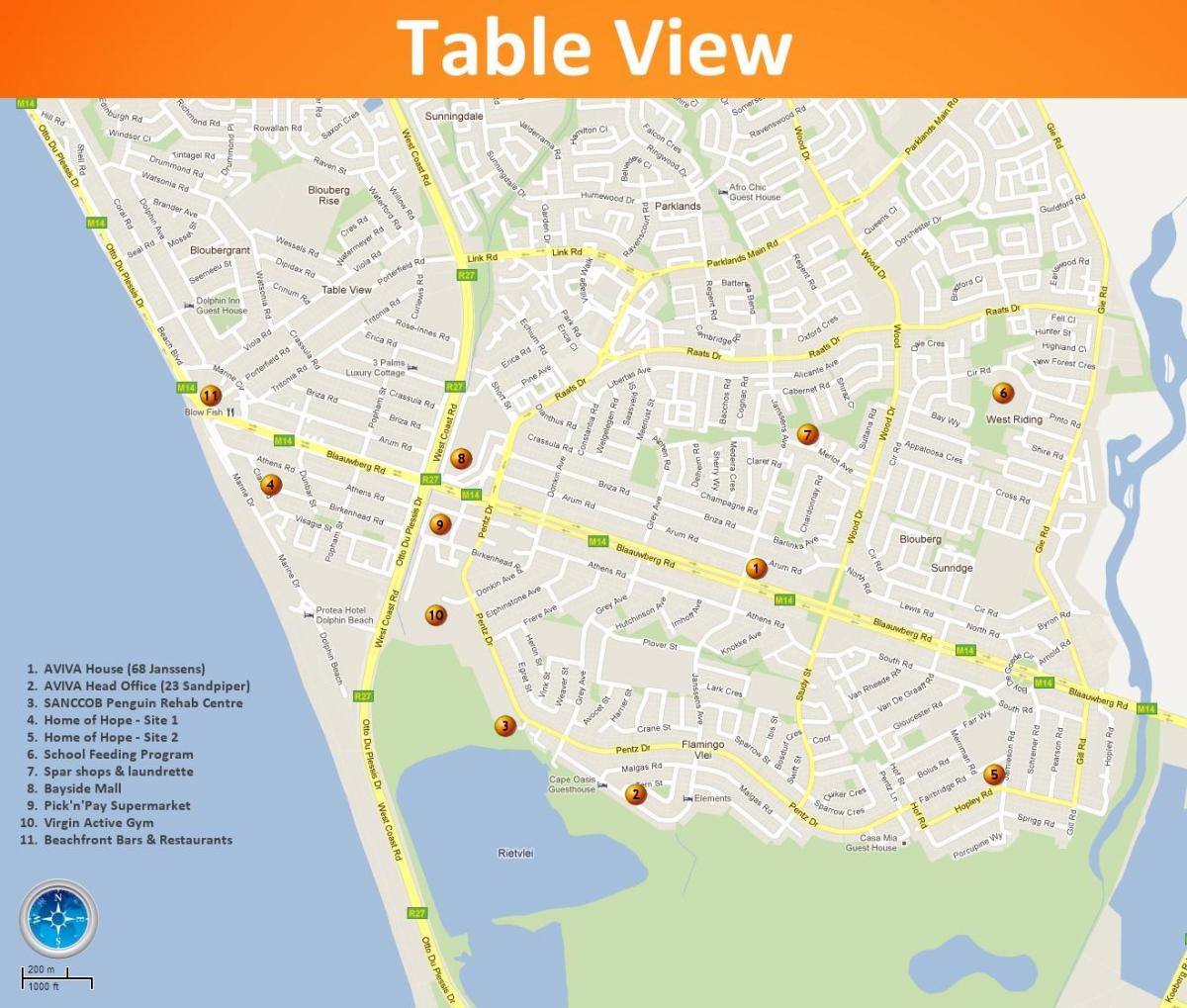 carte de la vue de la table de Cape Town