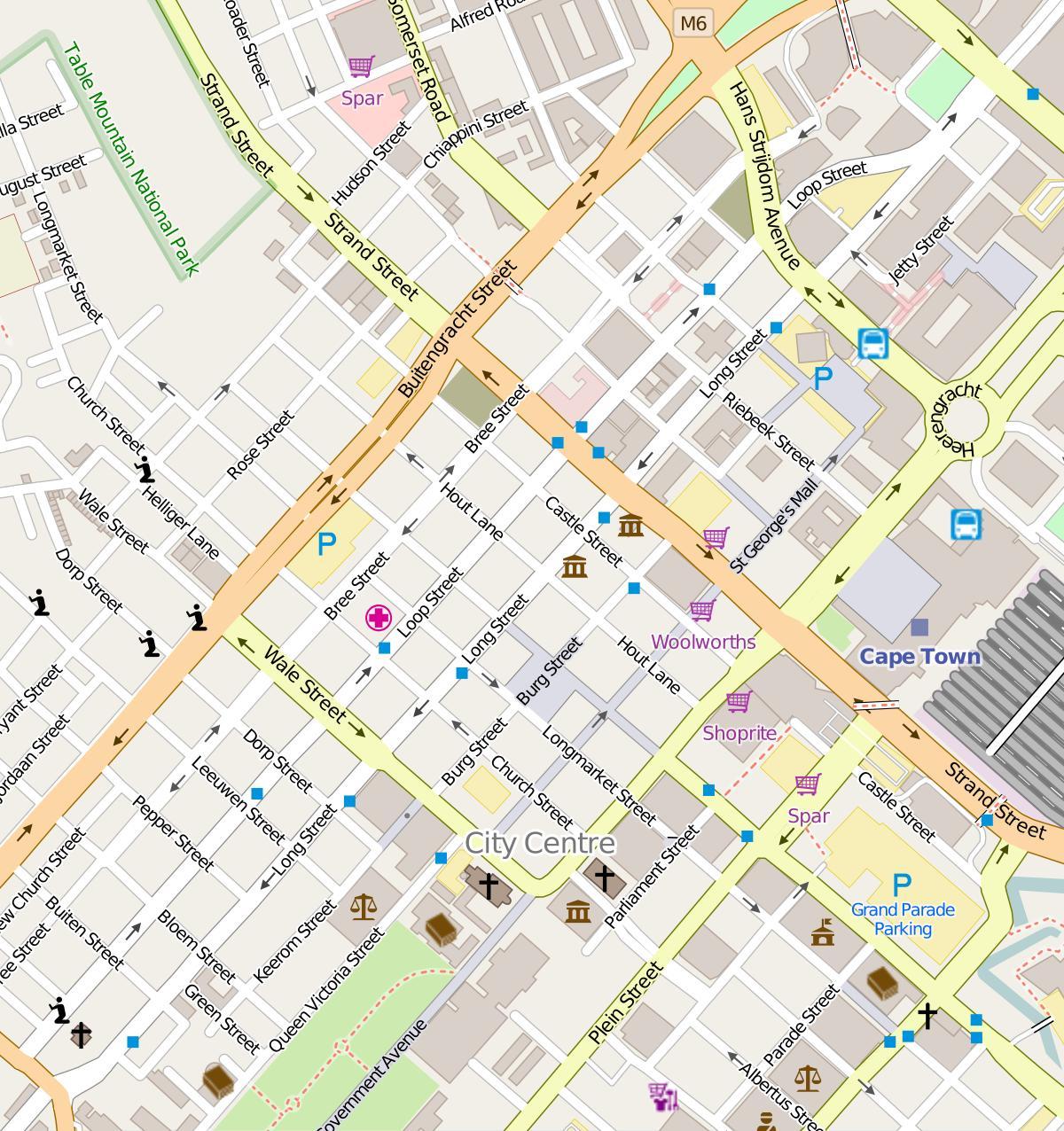 carte de rue de centre-ville du Cap