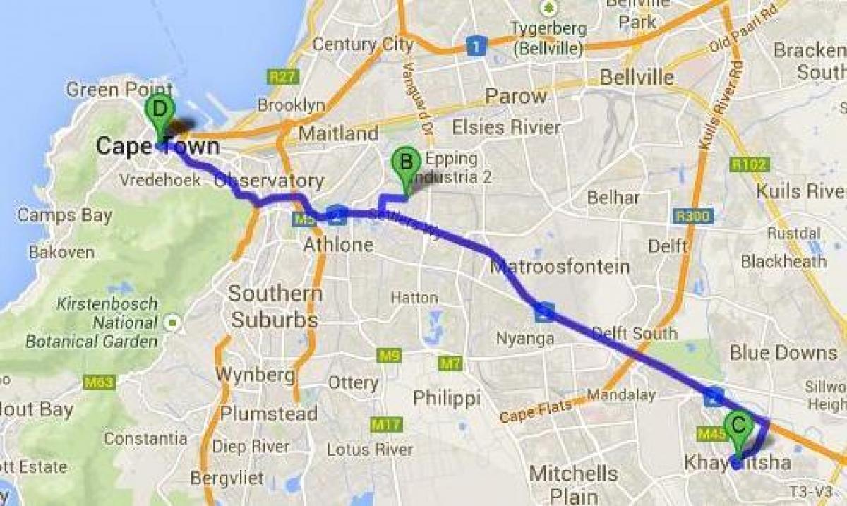 des townships de Cape Town carte