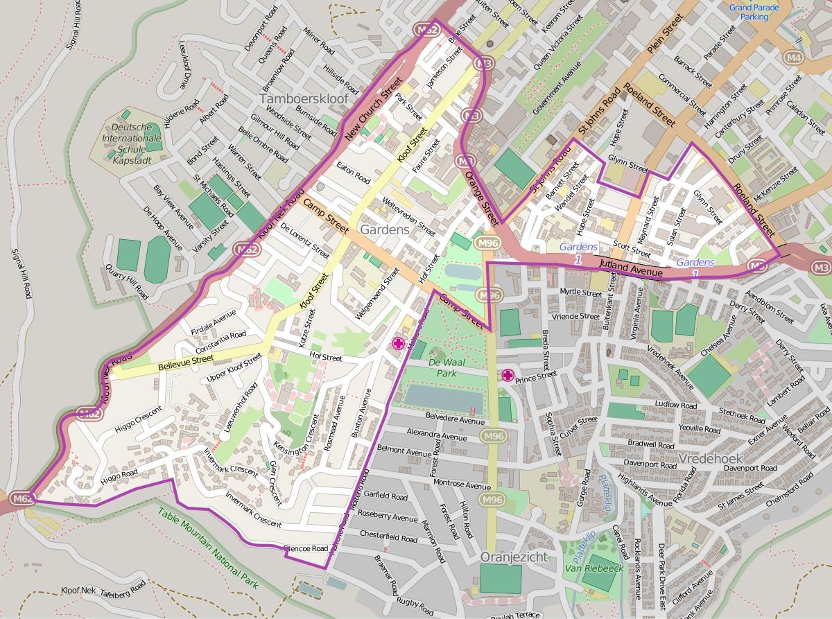 carte des jardins de la Ville du Cap