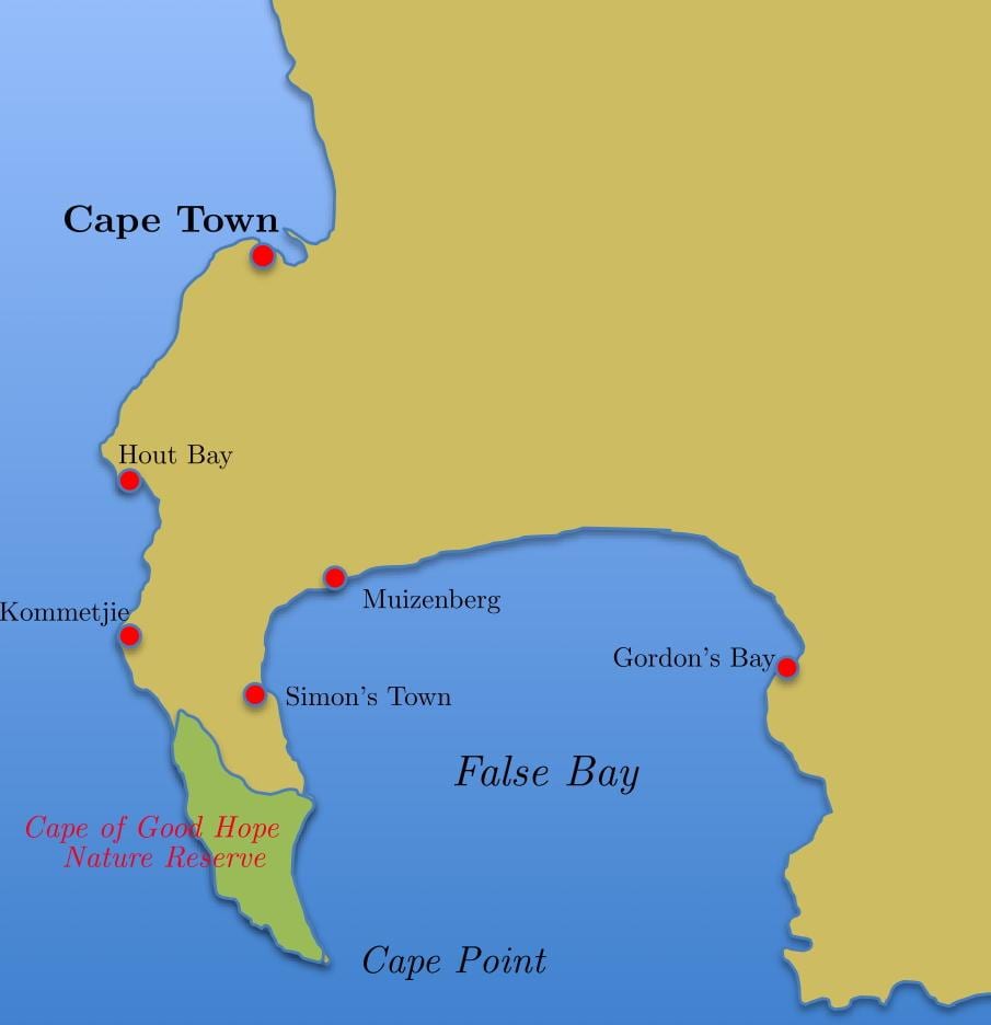 carte de simon's town, Afrique du Sud