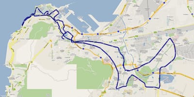 Carte de la Ville du Cap marathon itinéraire 