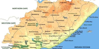 Carte de l'est du Cap Villes